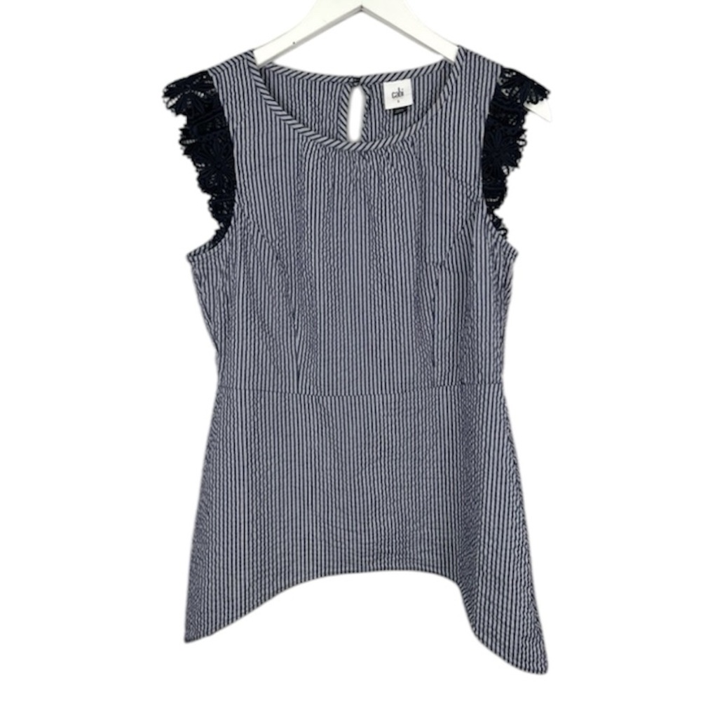 CAbi Striped Flutter Tank Top Blouse Size Small - Picture 2 of 9